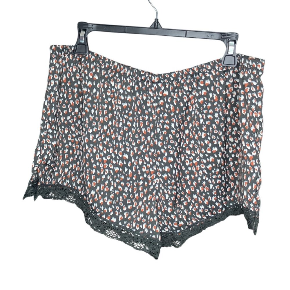 Aerie Large L Gray Leopard Satin Lace Trim Pajama Lounge Sleep Booty Shorts - Picture 2 of 4